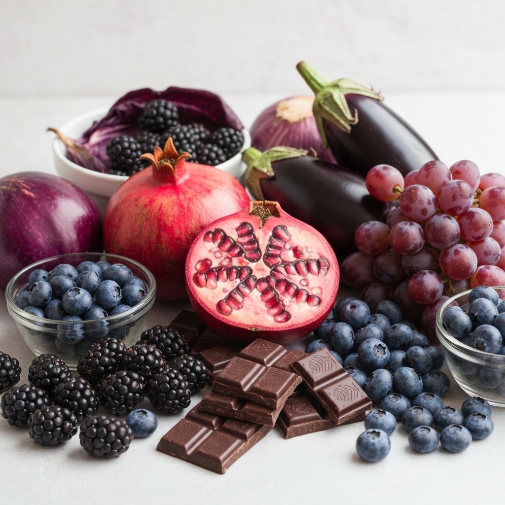 Antioxidant-rich foods including berries and dark leafy greens