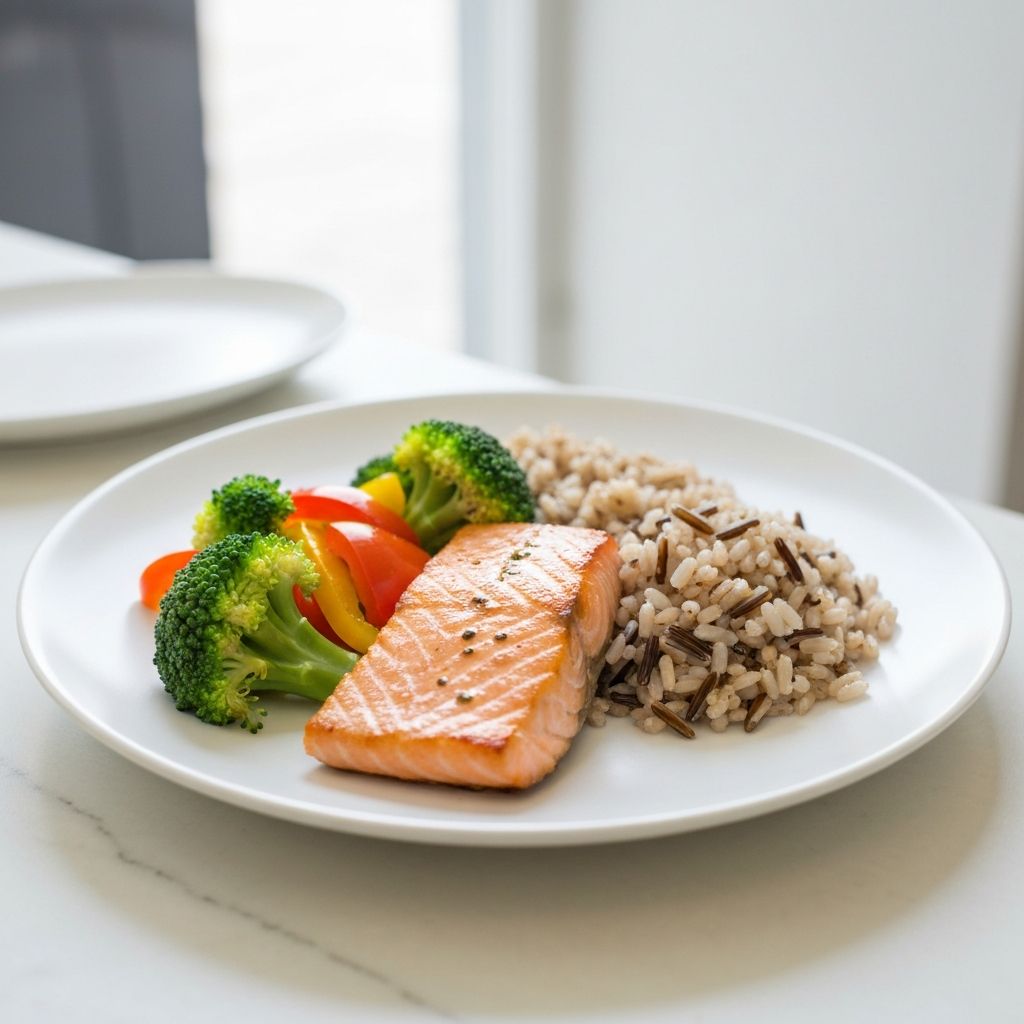 Beautifully balanced meal with vegetables, protein, and whole grains